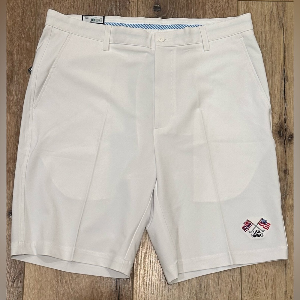 NWT Footjoy Performance Golf Shorts 36 White Flat Front 9.5 Inseam USA/Hawaii